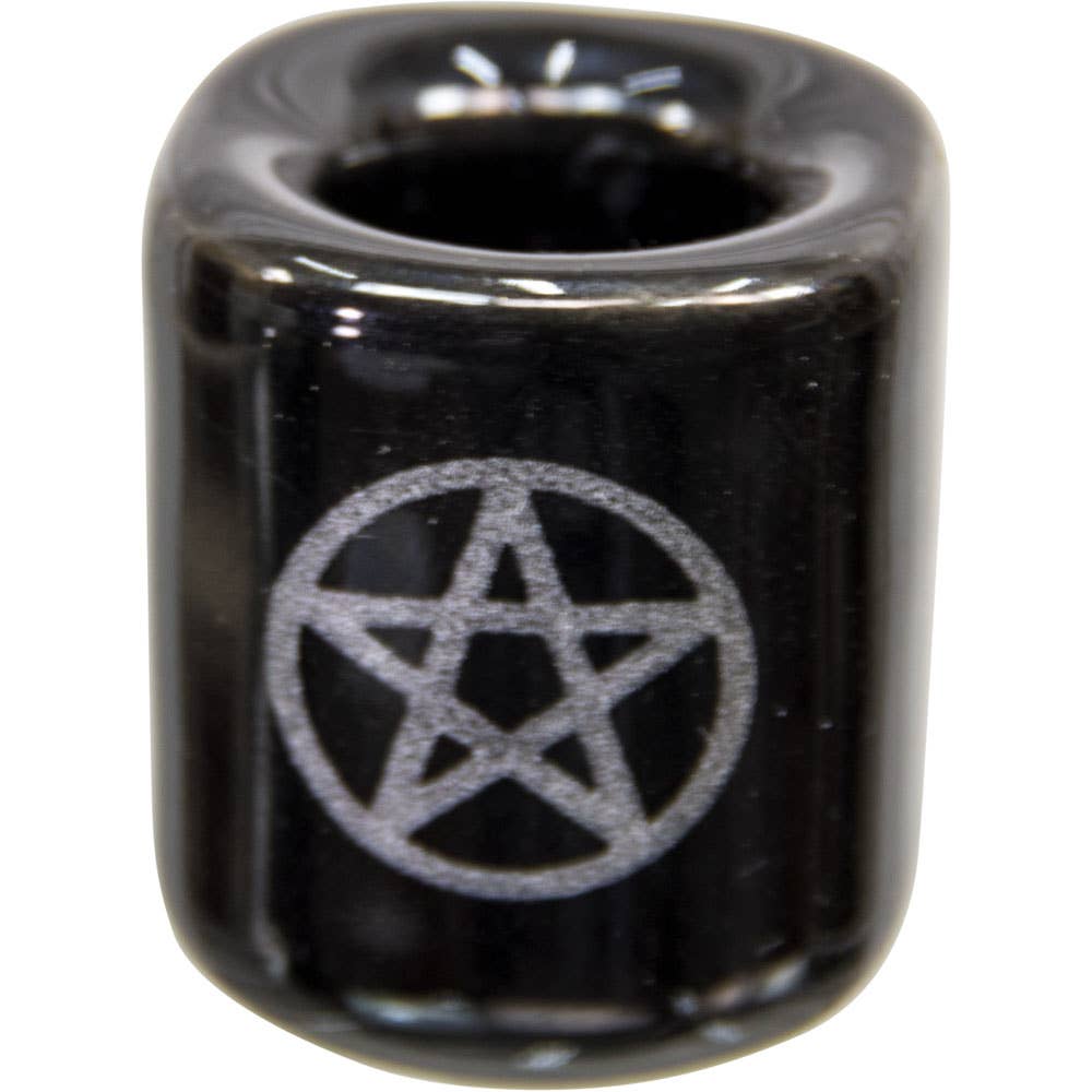 Ceramic Chime Candle Holder - Black w/ Silver Pentacle
