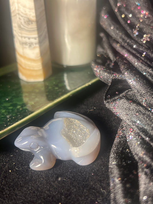 Druzy Agate Frog Figurine