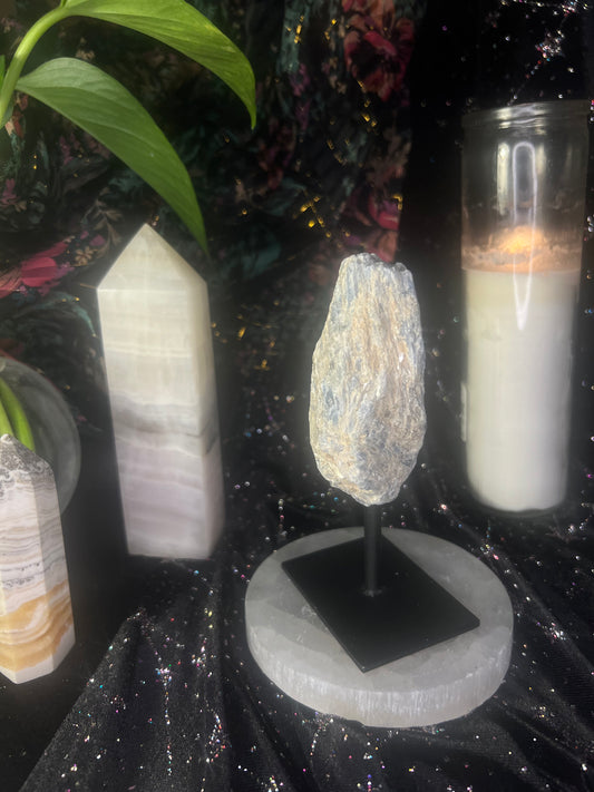 Blue Kyanite Crystal on Metal Stand A