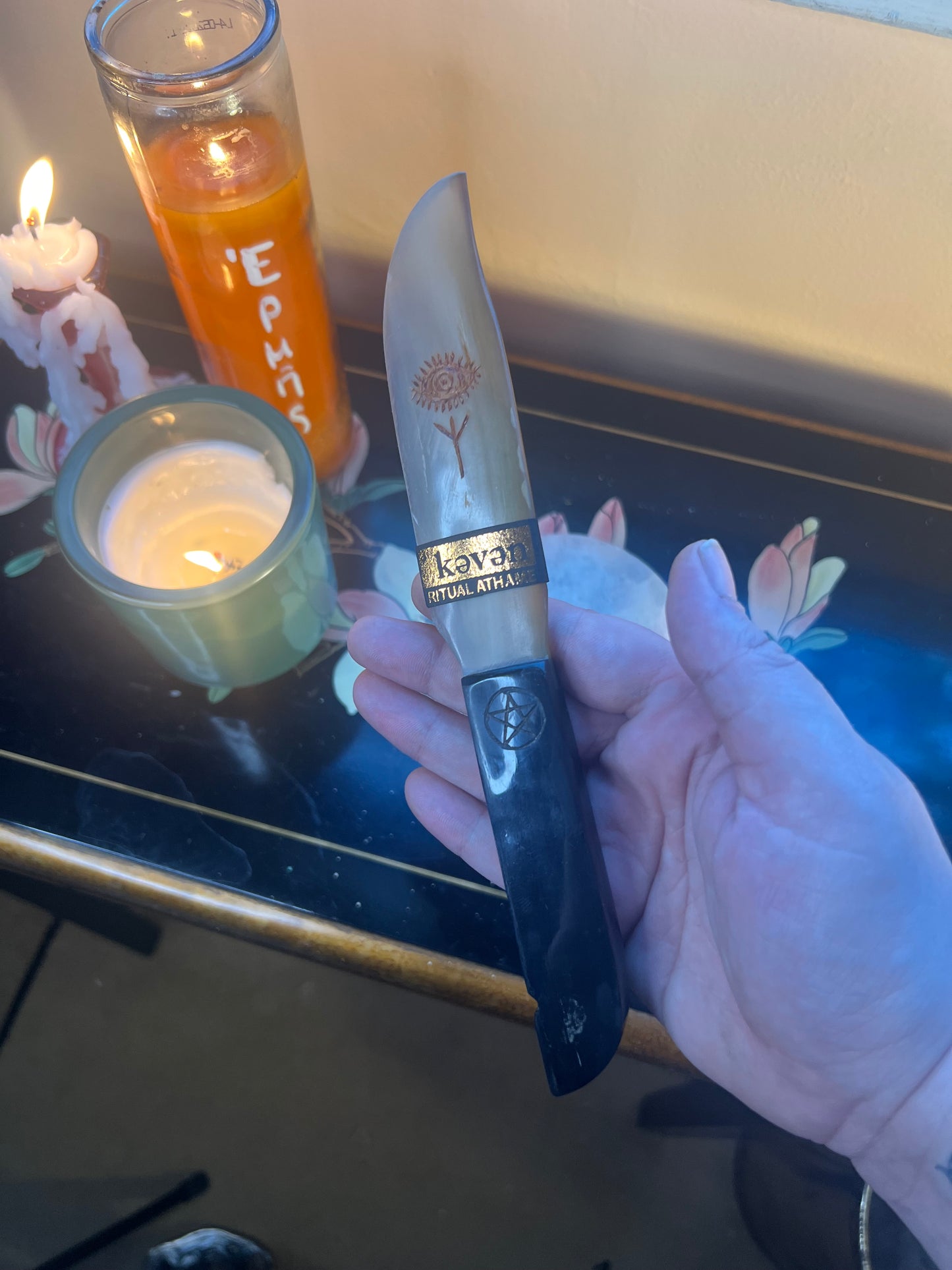 Etched Horn or Bone Ritual Knives, Athames and Tools: Horn / Pentacle