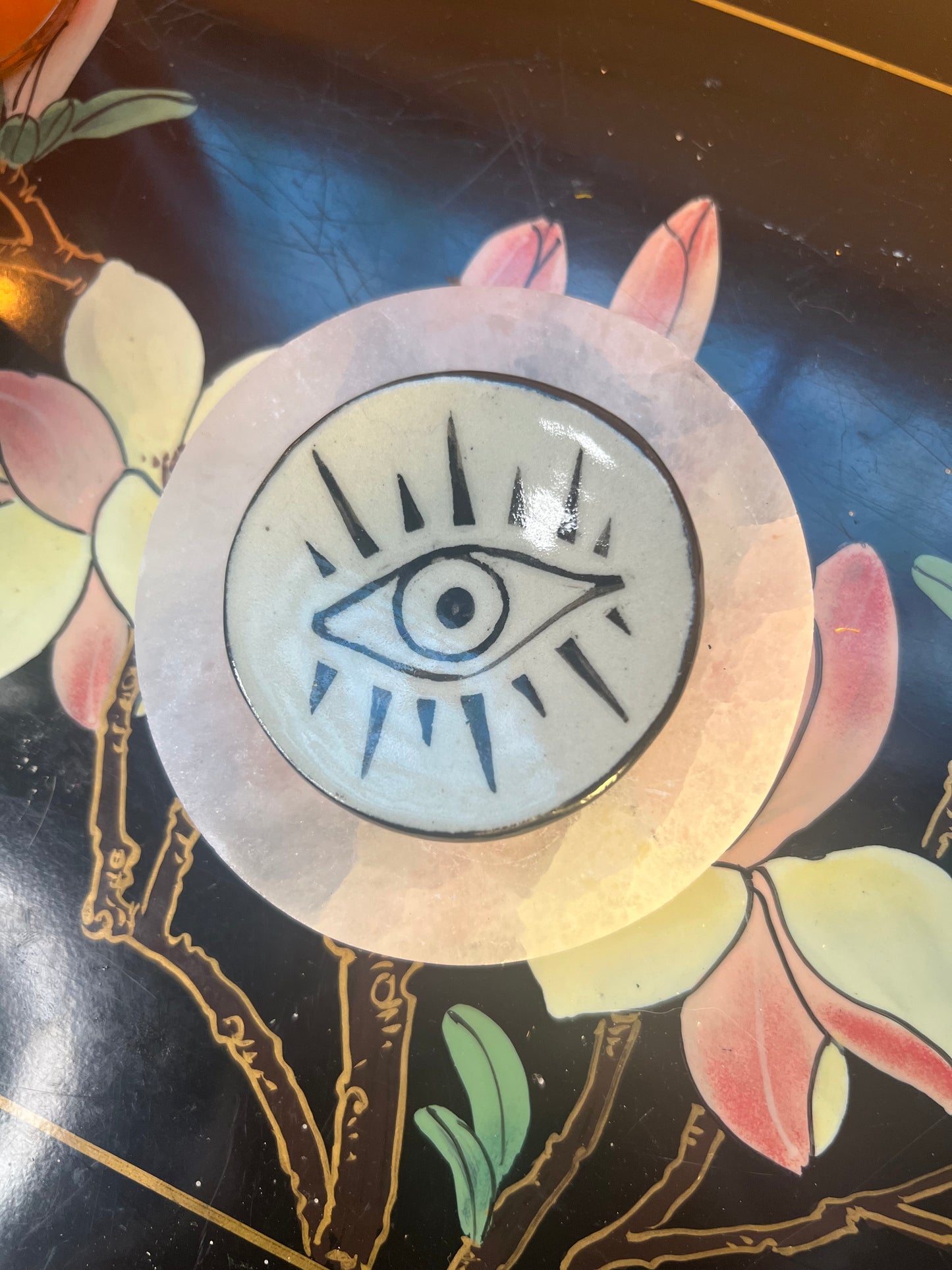 Black Sgraffito Black / Grey Evil Eye Mini Offering Dishes: 2.75” Grey with Black Sgraffito - Circular