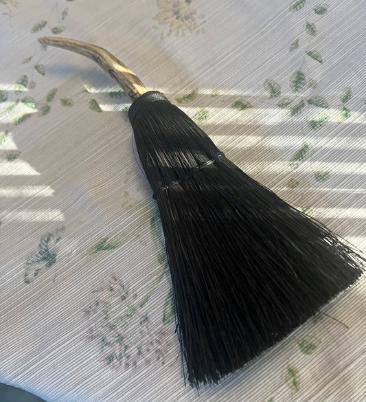 Hag’s Altar Broom - w/ Naturally Shed Deer Antler: 10.5” x 4” - Scrimshaw Runic, Deer Antler Handle