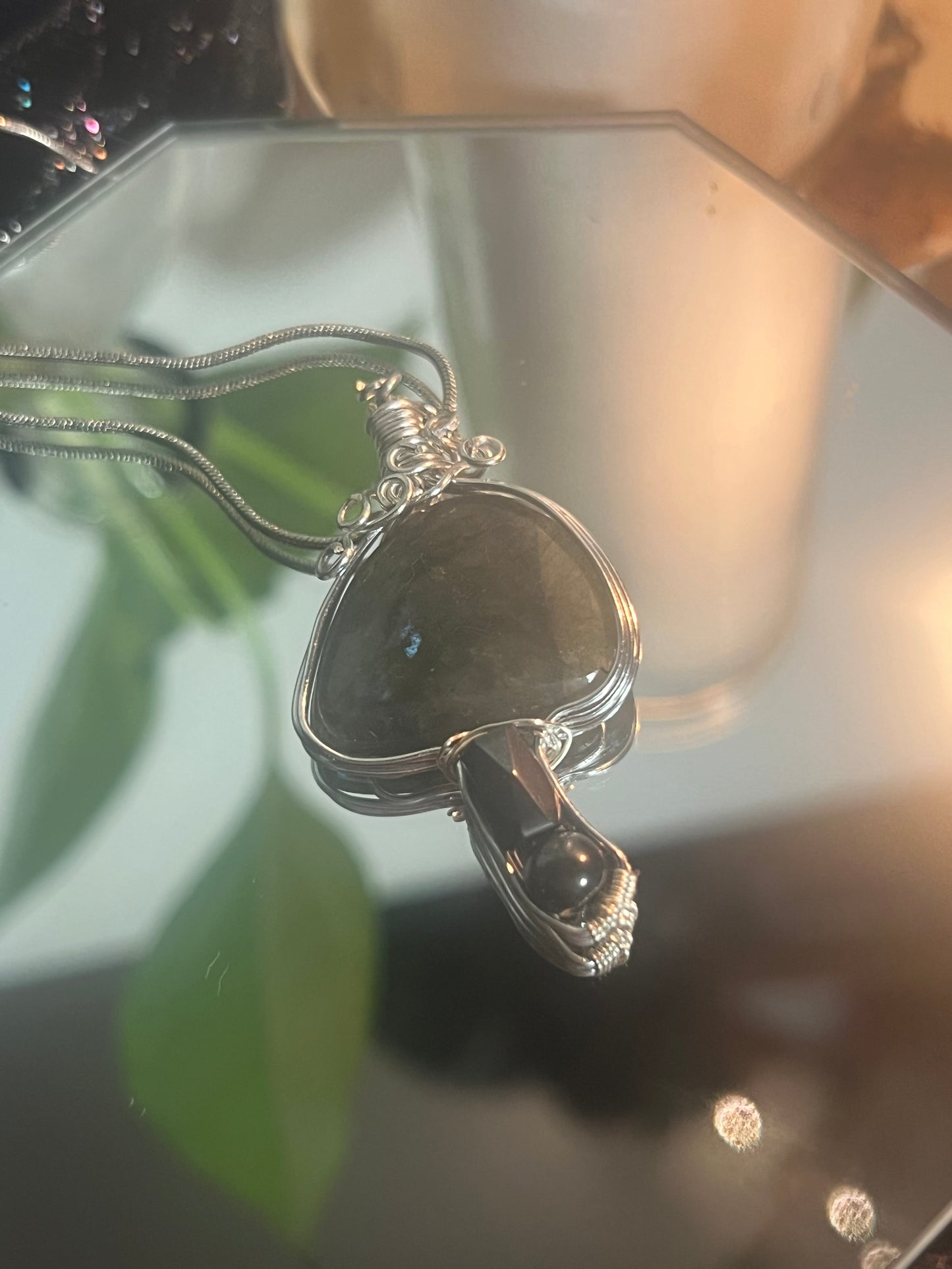 Labradorite and Hematite Mushroom Pendant